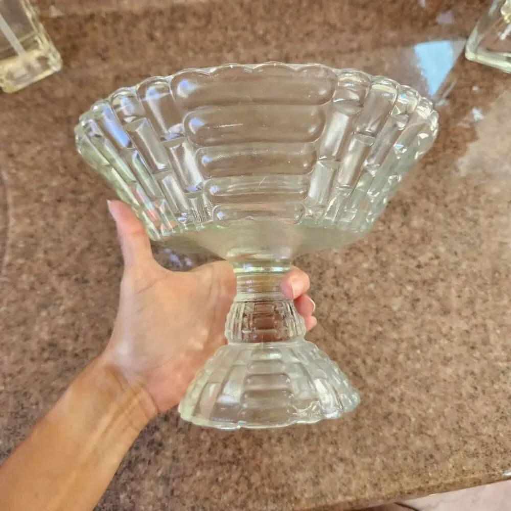Glass trifle bowl home kitchen serving luncheon dinner dish geometric roses